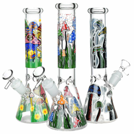 Shop Shrooms Are Watching Glow Glass Beaker Water Pipe - 10" / 14mm F / Designs Vary in australian