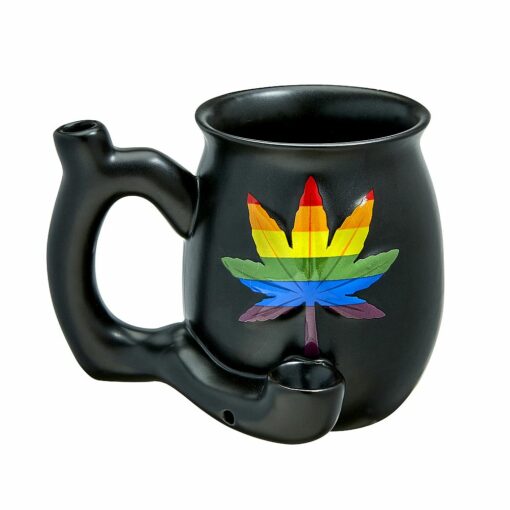 Shop embossed leaf matt black mug - rainbow leaf in australian