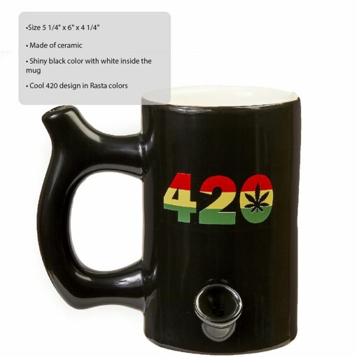 Shop 420 Mug - Black Mug with Rasta Colors in australian