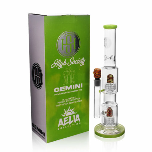 Shop High Society | Gemini Premium Wig Wag Waterpipe (Green) in australian