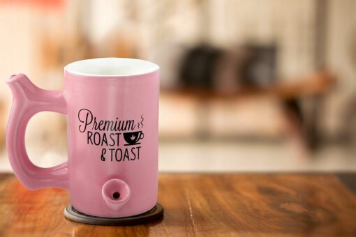 Shop Pink roast & Toast mug with black logo in australian