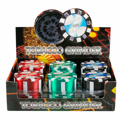 Shop 2" Metal 3pc Grinder - Poker Chip - Assorted - 12PC DISP in australian