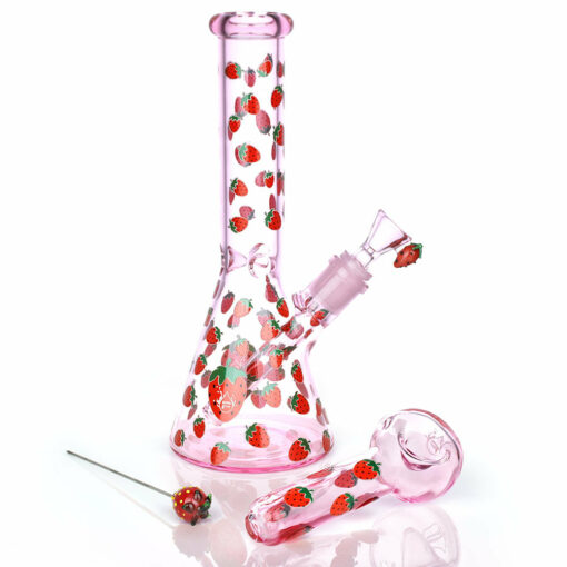 Shop Pulsar Fruit Series Strawberry Cough Herb Pipe Glow Duo - 10" / 14mm F in australian