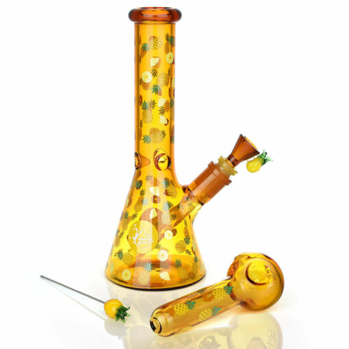 Shop Pulsar Fruit Series Pineapple Express Herb Pipe Glow Duo - 10" / 14mm F in australian