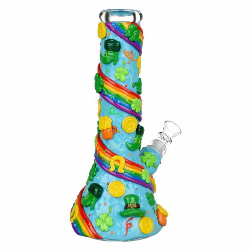 Shop St. Patrick's Day Rainbows and Gold Glow In The Dark Water Pipe - 10" / 14mm F in australian