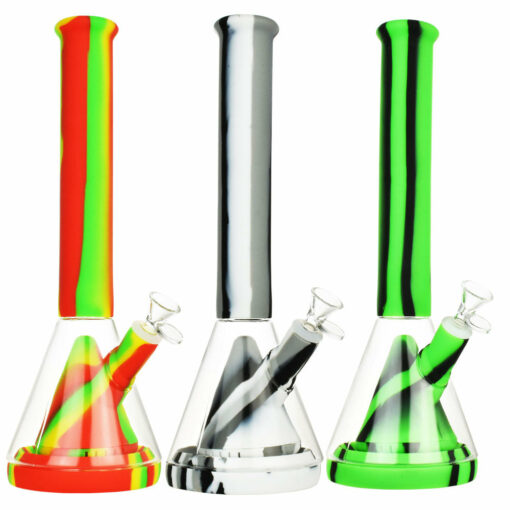 Shop Striped Silicone & Glass Water Pipe - 14"/14mm F/Colors Vary in australian