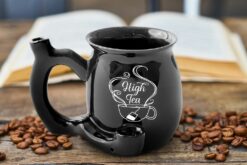 Shop High Tea single wall Mug - shiny black with white imprint in australian