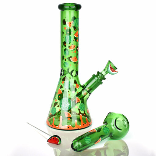 Shop Pulsar Fruit Series Watermelon Zkittles Herb Pipe Glow Duo - 10" / 14mm F in australian