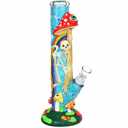 Shop Sneaky Skeleton and Watchful Fungi Glow In Dark Tube Water Pipe - 11.5" / 14mm F in australian