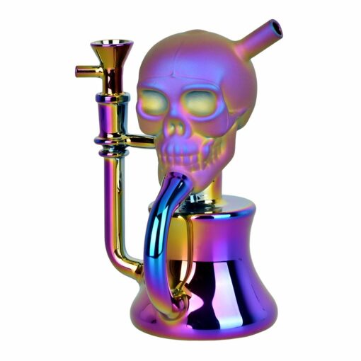 Shop Solemn Skull Electroplated Glass Recycler - 6.75" / 14mm F / Colors Vary in australian