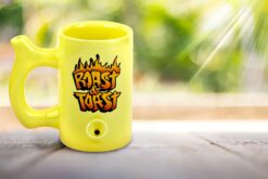 Shop Yellow Roast & toast mug with flames in australian