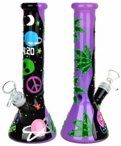 Shop 420 Beam Me Up Beaker Glow In The Dark Glass Water Pipe - 9.5" / 14mm F in australian