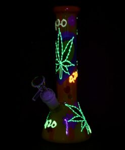 Shop 420 Hemp Leaf Glow In The Dark Beaker Glass Water Pipe - 9.25