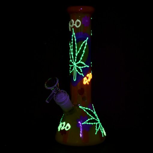 Shop 420 Hemp Leaf Glow In The Dark Beaker Glass Water Pipe - 9.25" / 14mm F in australian