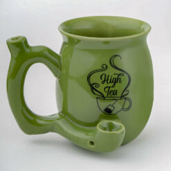 Shop High Tea single wall Mug - shiny green with black imprint in australian