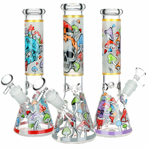 Shop Monsters And Shrooms Glow Glass Beaker Water Pipe - 10" / 14mm F / Designs Vary in australian