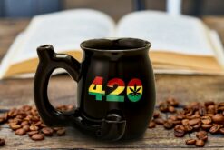 Shop 420 Mug - Black Mug with Rasta Colors in australian