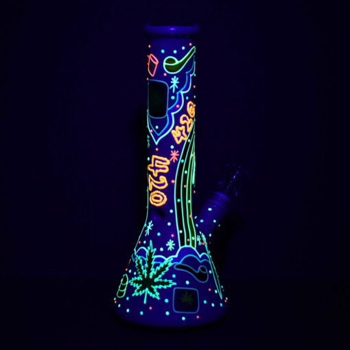 Shop Beach Vibes 420 Painted Glass Beaker Water Pipe - 10" / 14mm F in australian