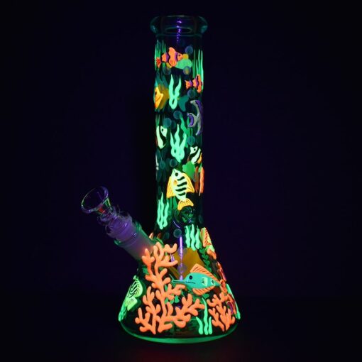 Shop Reef Riot Glow In The Dark Beaker Water Pipe - 10" / 14mm F in australian