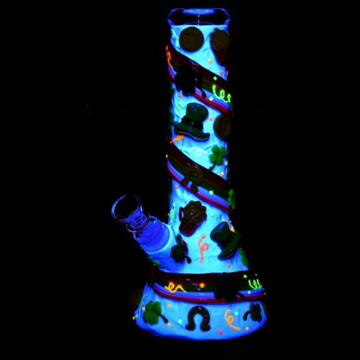 Shop St. Patrick's Day Rainbows and Gold Glow In The Dark Water Pipe - 10" / 14mm F in australian