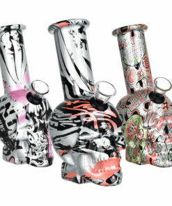 Shop Skull Printed Design Glass Mini Water Pipe - 5.75" / Colors Vary in australian