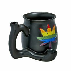 Shop embossed leaf matt black mug - rainbow leaf in australian