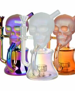 Shop Solemn Skull Electroplated Glass Recycler - 6.75" / 14mm F / Colors Vary in australian