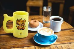 Shop Yellow Roast & toast mug with flames in australian