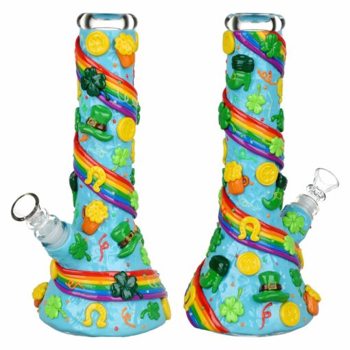 Shop St. Patrick's Day Rainbows and Gold Glow In The Dark Water Pipe - 10" / 14mm F in australian