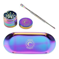 Shop Green Monkey Rainbow Finish Rolling Tray & Grinder Kit in australian