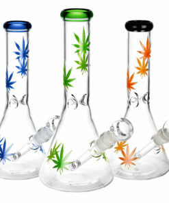 Shop Sacre Bleu Leaf Print Beaker Water Pipe - 10"/14mm F/Colors Vary in australian