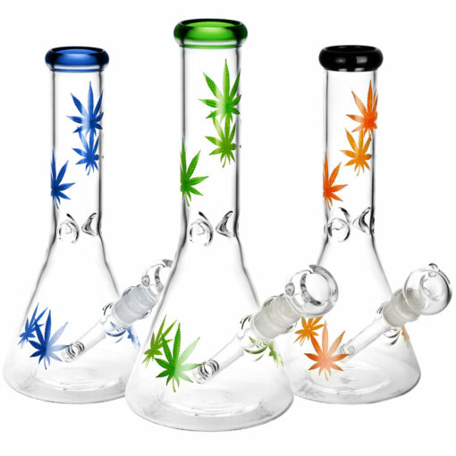 Shop Sacre Bleu Leaf Print Beaker Water Pipe - 10"/14mm F/Colors Vary in australian