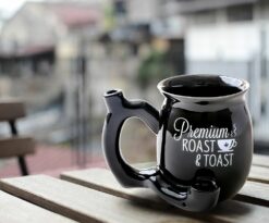 Shop Premium Roast & Toast Single Wall Mug - Shiny Black with White Print in australian