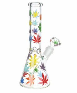 Shop Rainbow Pride Leaf Beaker Glass Water Pipe - 10.25" / 14mm F in australian