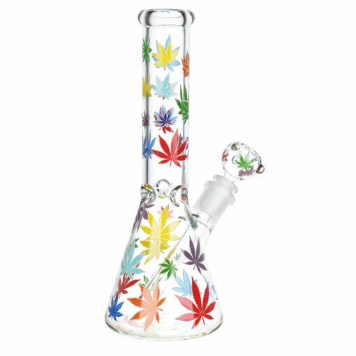 Shop Rainbow Pride Leaf Beaker Glass Water Pipe - 10.25" / 14mm F in australian