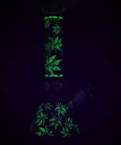 Shop Hemp Leaves Glow in the Dark Water Pipe - 14" / 14mm F in australian