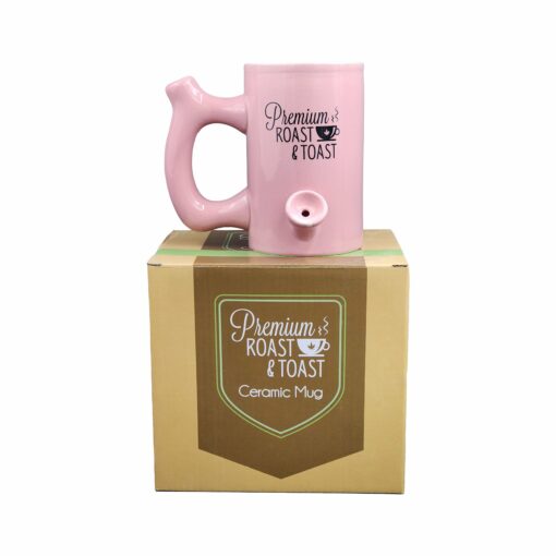 Shop Pink roast & Toast mug with black logo in australian