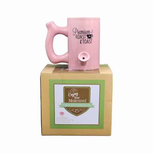 Shop Pink roast & Toast mug with black logo in australian