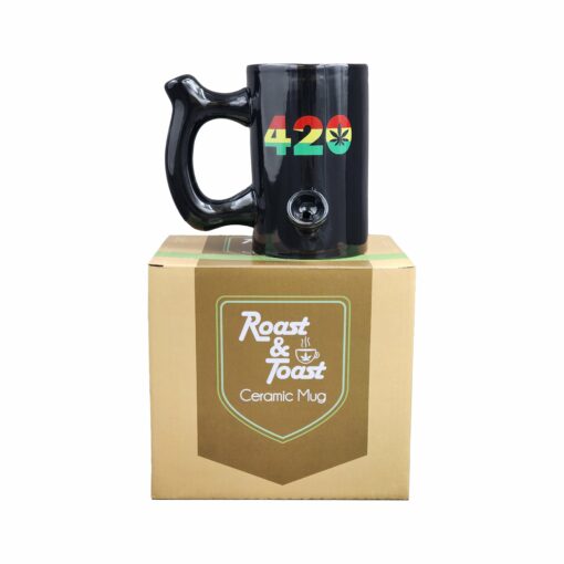 Shop 420 Mug - Black Mug with Rasta Colors in australian