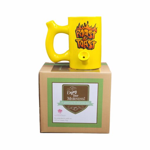 Shop Yellow Roast & toast mug with flames in australian