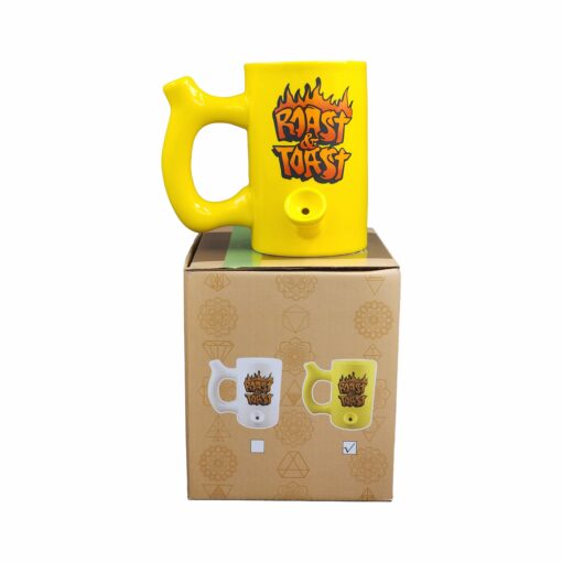 Shop Yellow Roast & toast mug with flames in australian