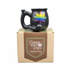 Shop embossed leaf matt black mug - rainbow leaf in australian