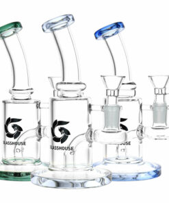 Shop Glass House Bent Neck Glass Water Pipe - 6.75" / 14mm F / Colors Vary in australian