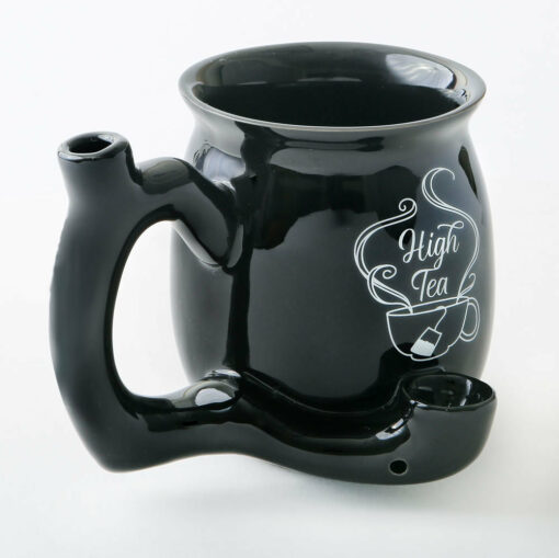 Shop High Tea single wall Mug - shiny black with white imprint in australian