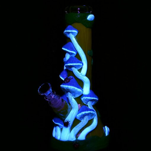 Shop Mushroom Madness Glow in Dark Glass Beaker Water Pipe - 10" /14mm F/ Colors Vary in australian