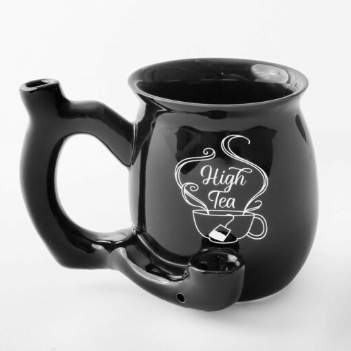 Shop High Tea single wall Mug - shiny black with white imprint in australian