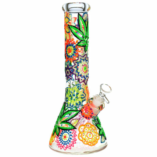 Shop Mandala Hemp Leaf Beaker Water Pipe - 12.75"/14mm F in australian