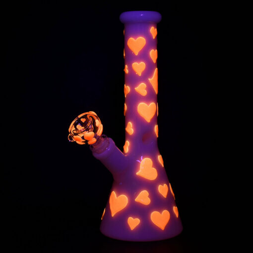 Shop Valentines Day Heart Glow In The Dark Beaker Water Pipe - 10" / 14mm F in australian