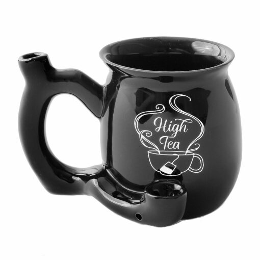 Shop High Tea single wall Mug - shiny black with white imprint in australian