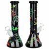 Shop 420 Leaf and Shroom Glow In Dark Glass Beaker Water Pipe - 9.5" / 14mm F in australian